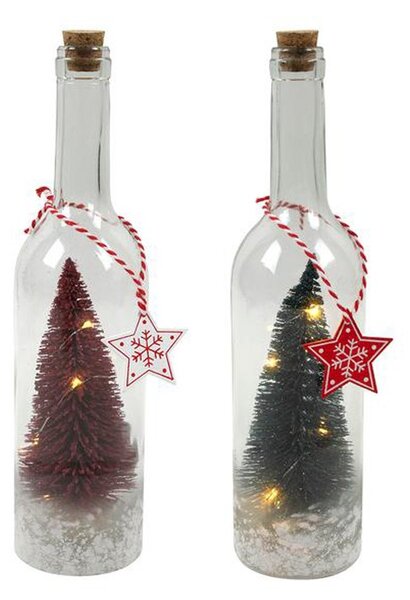 Sklenená dekoračná fľaša 29cm LED stromček MIX farieb