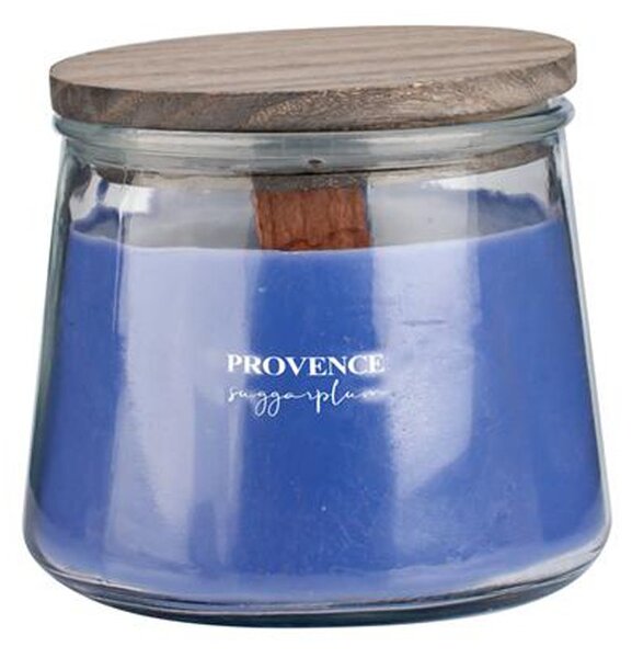 Vonná sviečka v skle PROVENCE drevený knôt 28 hodín sugarplum