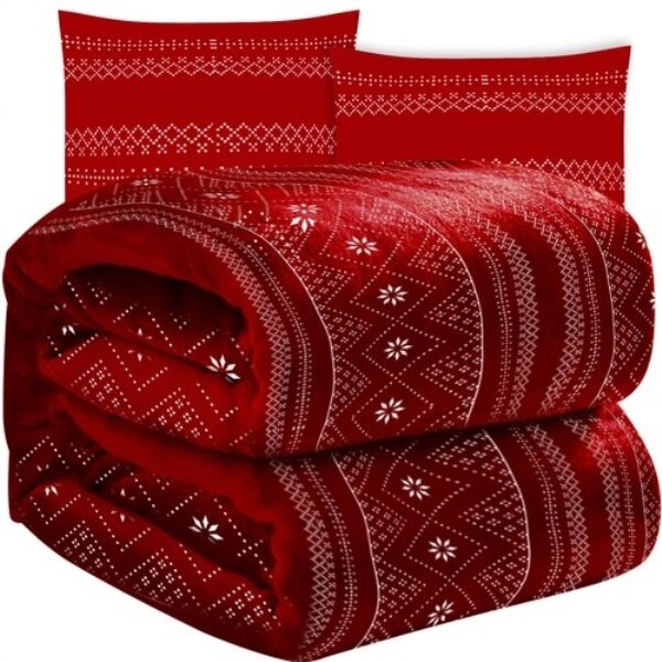 Ruhhy Vianočná deka 160 x 200 cm + 2 x obliečka na vankúš, červená