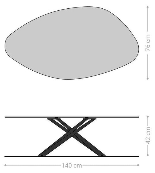 DELIFE Konferenčný stolík Edge organický 140×76 cm keramika betónová sivá Sarity nerezová oceľ kefovaná