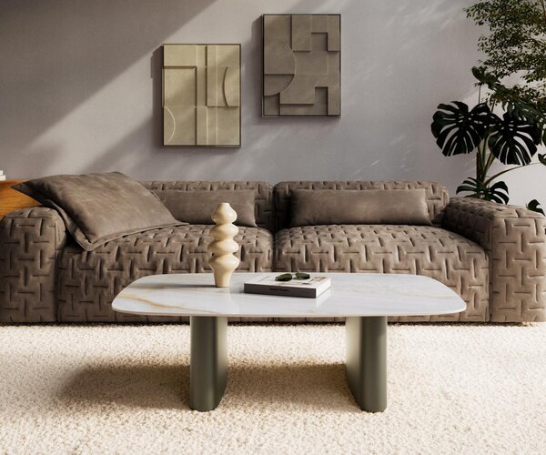 DELIFE Konferenčný stolík Edge zaoblený tvar 120×70 cm keramika onyx perla Ovada titánové efektové prevedenie