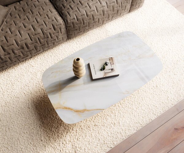 DELIFE Konferenčný stolík Edge zaoblený tvar 120×70 cm keramika onyx perla Salto kov titánová farba efekt