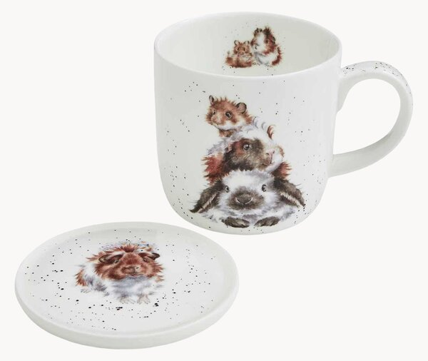 Hrnček's podložkou z jemného kostného porcelánu Piggy In Middle, 2 ks