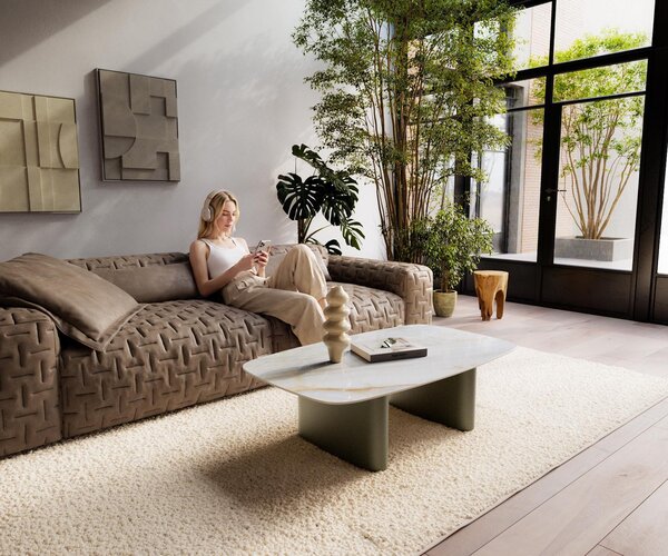 DELIFE Konferenčný stolík Edge zaoblený tvar 120×70 cm keramika onyx perla Ovada titánové efektové prevedenie