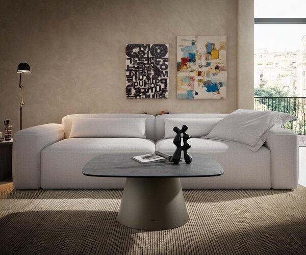 DELIFE Konferenčný stolík Edge zaoblený 90×90 cm keramika betónová sivá Borna titánová farba efekt
