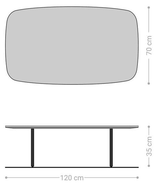 DELIFE Konferenčný stolík Edge zaoblený tvar 120×70 cm keramika betónová sivá Salto kov čierna