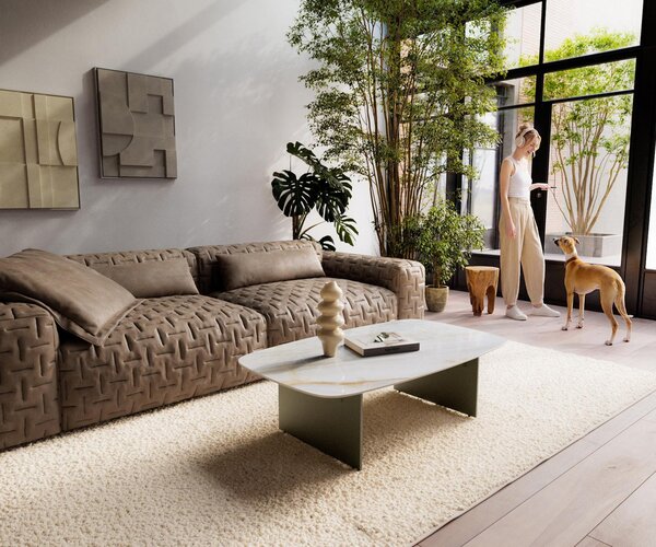 DELIFE Konferenčný stolík Edge zaoblený tvar 120×70 cm keramika onyx perla Salto kov titánová farba efekt