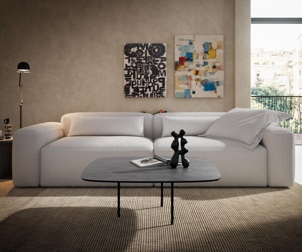 DELIFE Konferenčný stolík Edge zaoblený tvar 90×90 cm keramika betónová sivá Trive nerezová oceľ kefovaná