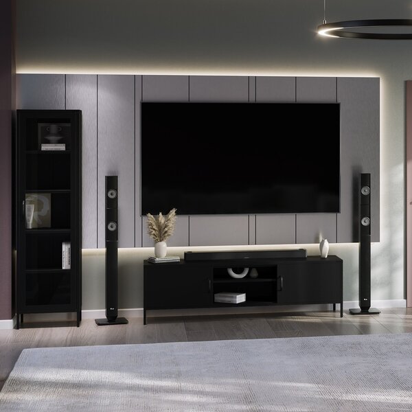 Čierna sklenená vitrína do obývačky z kovu na nožičkách LUIGI Modern 500 x 1800 x 350 mm