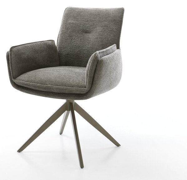 DELIFE Jedálenská stolička Nela-Flex bouclé mäkký tmavobéžová krížová podstava široká titánová farba 360° otočná s hojdacou funkciou