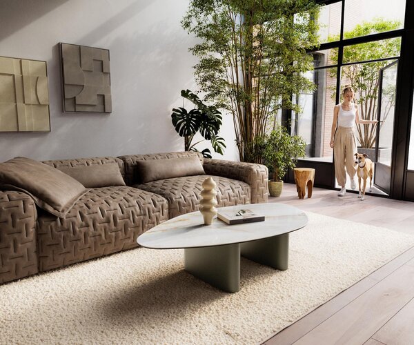 DELIFE Konferenčný stolík Edge organický 140×76 cm keramika onyx perla Ovada titánová farba efekt