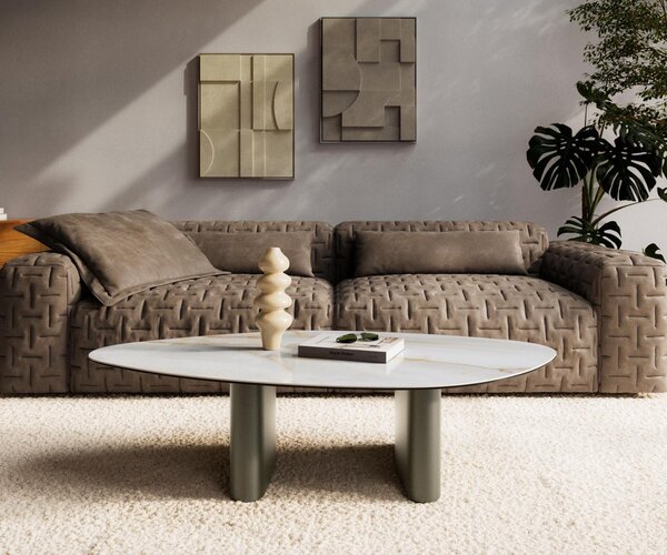 DELIFE Konferenčný stolík Edge organický 140×76 cm keramika onyx perla Ovada titánová farba efekt
