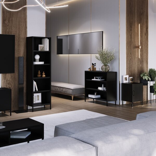 Čierny kovový regál s policami LUCA Modern 1000 x 900 x 350 mm