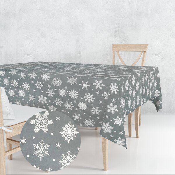 Ervi bavlnený obrus na stôl štvorcový - snehové vločky na šedom