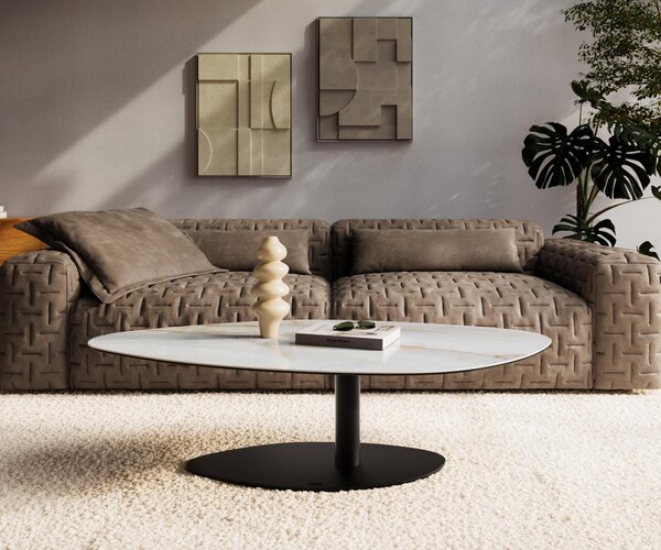 DELIFE Konferenčný stolík Edge organický 140×76 cm keramika onyx perla Vibany kov čierna