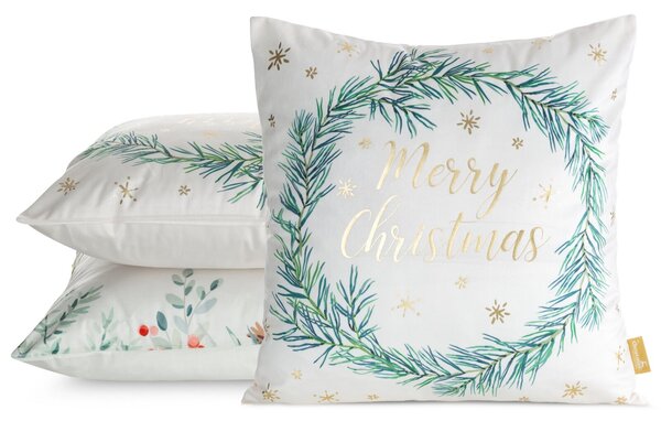 VIANOČNÁ DEKORAČNÁ OBLIEČKA NA VANKÚŠ MERRY1 45X45 CM VZOROVANÁ