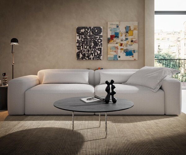 DELIFE Konferenčný stolík Edge okrúhly 90×90 cm keramika betónová sivá Trive kov čierna