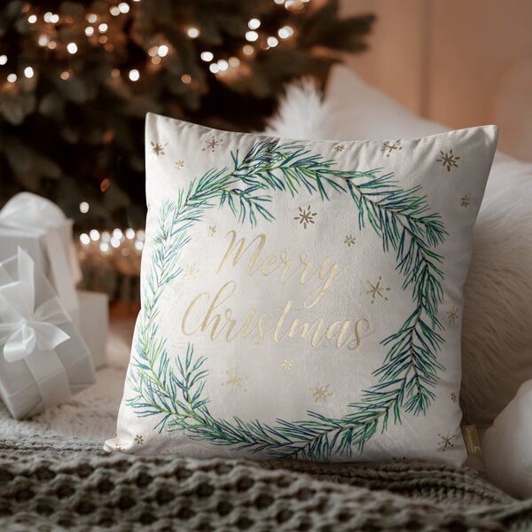 VIANOČNÁ DEKORAČNÁ OBLIEČKA NA VANKÚŠ MERRY1 45X45 CM VZOROVANÁ