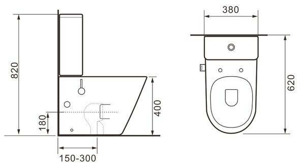 Erga Tina, WC kombi misa 620x365x820 mm, Rimless + funkcia bidetu + toaletné sedadlo, čierna matná, ERG-V03-TINA-RIM-BID-BK
