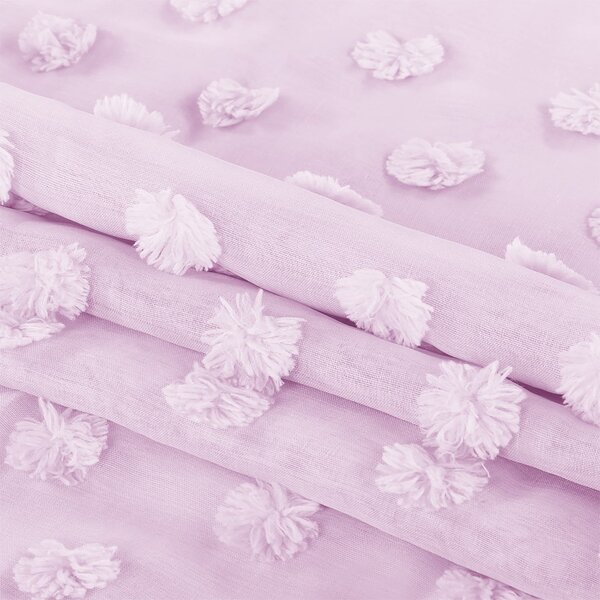 Romantická dlhá ružová záclona s pompónmi 140 x 250 cm
