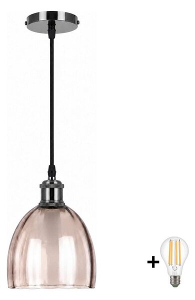 BRILAGI-LED Luster na lanku RETRO GLASS 1xE27/60W/230V pr. 17cm čierna/dymová béžová