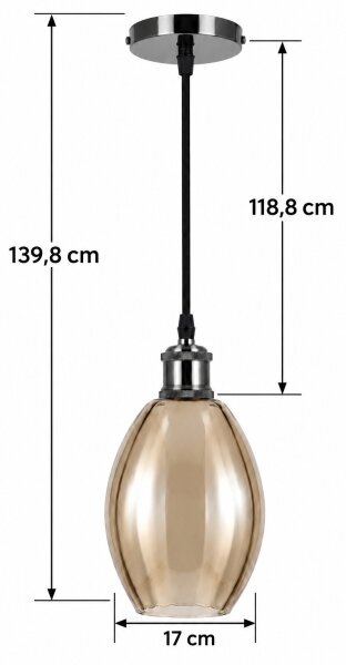 BRILAGI-LED Luster na lanku RETRO GLASS 1xE27/60W/230V pr. 17cm čierna/dymová béžová