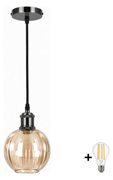 BRILAGI -LED Závesné svietidlo na lanku RETRO GLASS 1xE27/60W/230V pr. 18cm čierna/dýmovo-hnedá