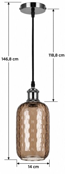 BRILAGI-LED Závesný luster na lanku RETRO GLASS 1xE27/60W/230V pr. 14 cm čierna/dymovo-hnedá