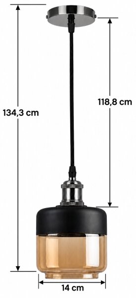 BRILAGI-LED Luster na lanku RETRO GLASS 1xE27/60W/230V priemer 14 cm čierna/dymovo-béžová