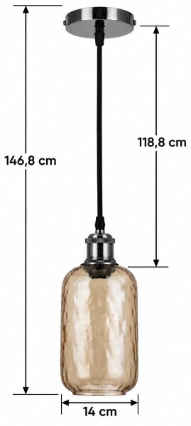 BRILAGI-LED Závesný luster na lane RETRO GLASS 1xE27/60W/230V priemer 14 cm čierna/dymovo-hnedá