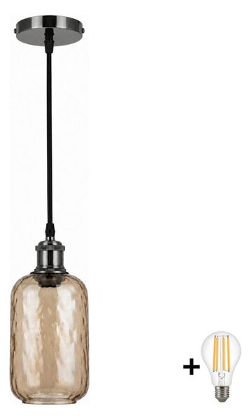 BRILAGI-LED Závesný luster na lane RETRO GLASS 1xE27/60W/230V priemer 14 cm čierna/dymovo-hnedá