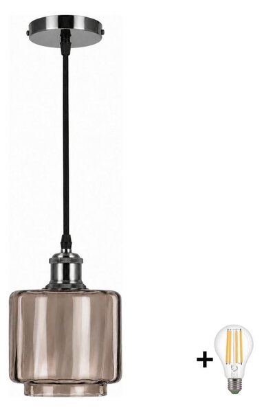 BRILAGI-LED Závesný luster na lanku RETRO GLASS 1xE27/60W/230V pr. 15cm čierna/dymová béžová