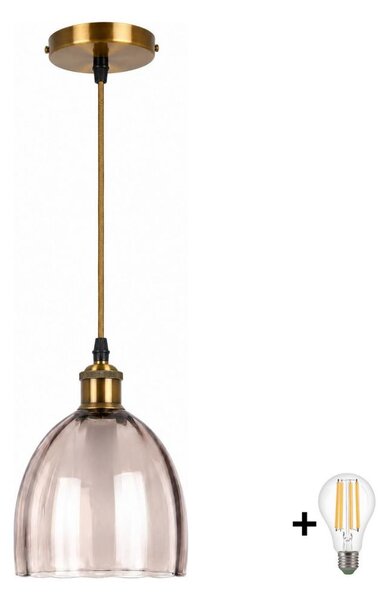 BRILAGI-LED Luster na lanku RETRO GLASS 1xE27/60W/230V pr. 17cm zlatá/dymovo béžová
