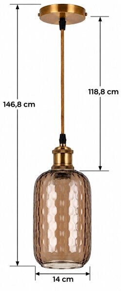 BRILAGI-LED Luster na lankách RETRO GLASS 1xE27/60W/230V pr. 14 cm zlatá/dymovo-hnedá