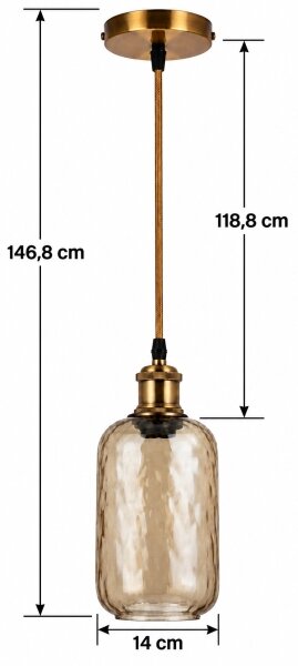 BRILAGI-LED Závesné svietidlo na lanku RETRO GLASS 1xE27/60W/230V pr. 14 cm zlatá/dymovo-hnedá
