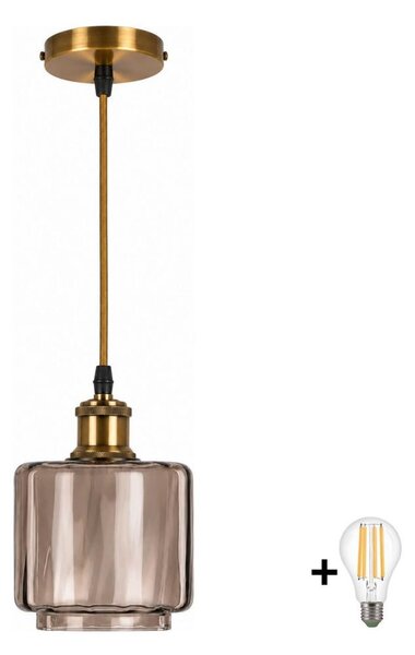 BRILAGI-LED Luster na lankách RETRO GLASS 1xE27/60W/230V priemer 15 cm zlatá/dymovo-béžová