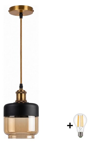 BRILAGI-LED Luster na lanku RETRO GLASS 1xE27/60W/230V pr. 14cm zlatá/dymová béžová