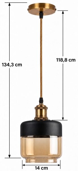BRILAGI-LED Luster na lanku RETRO GLASS 1xE27/60W/230V pr. 14cm zlatá/dymová béžová