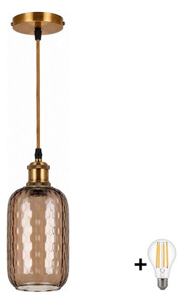 BRILAGI-LED Luster na lankách RETRO GLASS 1xE27/60W/230V pr. 14 cm zlatá/dymovo-hnedá