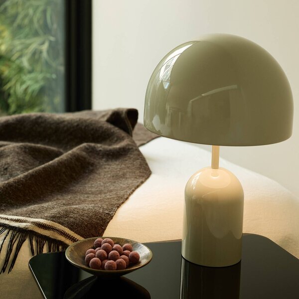 Tom Dixon stolová LED lampa Bell, svetlošedá, výška 43 cm, stmievateľná, Hliník / sivá / zinok, Obývacia izba / jedáleň, kov, Dizajn, Stojacie svietidlo