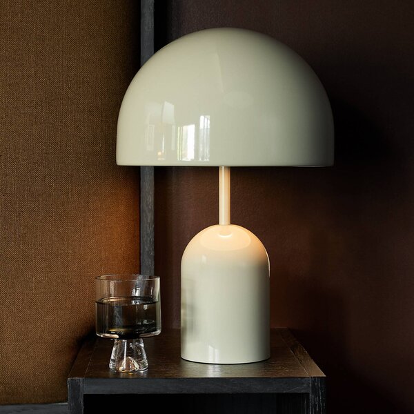 Tom Dixon stolová LED lampa Bell, svetlošedá, výška 43 cm, stmievateľná, Hliník / sivá / zinok, Obývacia izba / jedáleň, kov, Dizajn, Stojacie svietidlo