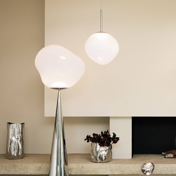 Tom Dixon LED závesné svietidlo Melt, Ø 28 cm, opálová/zlatá farba, Biela / opálová, Obývacia izba / jedáleň, Plast, Dizajn, Závesné svietidlo
