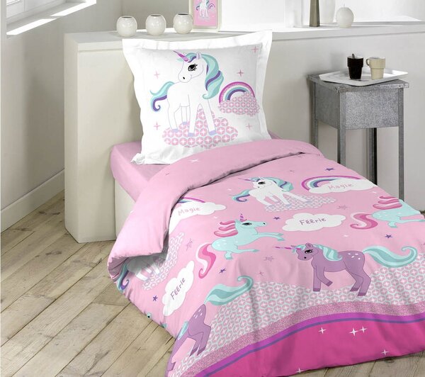Krásne ružové bavlnené posteľné obliečky pre dievčatko poníky 140 x 200 cm