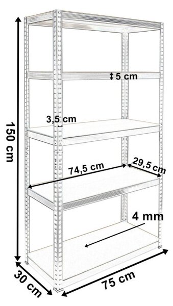Regál 150x75x30 cm čierny