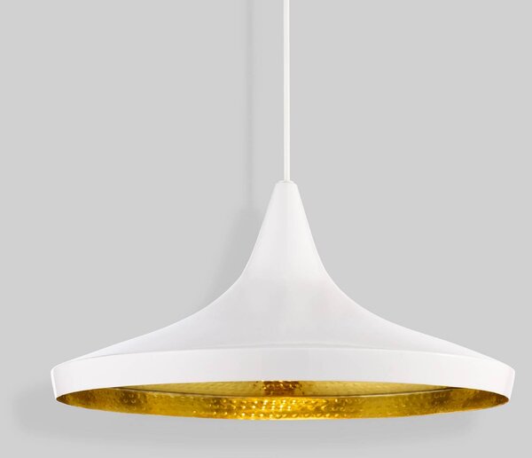 Tom Dixon LED závesné svietidlo Beat Wide, biela, Ø 36 cm, mosadz, Biela / opálová, Obývacia izba / jedáleň, Mosadz, Dizajn, Závesné svietidlo