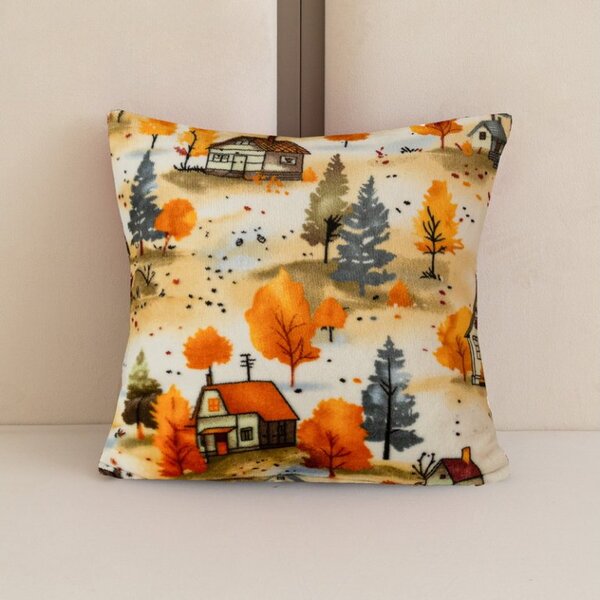 Mikroplyšová obliečka na vankúšik AUTUMN VILLAGE 45x45 cm, farebný