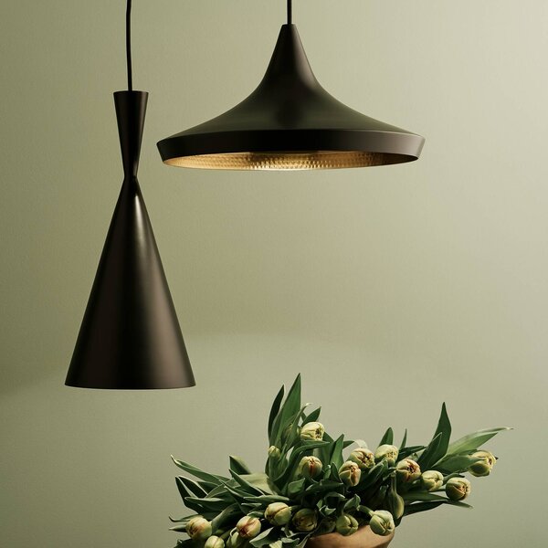 Tom Dixon LED závesné svietidlo Beat Flat, čierna, Ø 56 cm, Čierna, Obývacia izba / jedáleň, Mosadz, Dizajn, Závesné svietidlo