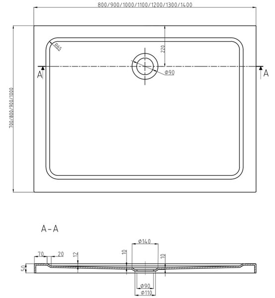 Mexen Flat obdĺžniková vanička slim 120 x 70 cm, biela, sifón chróm - 40107012