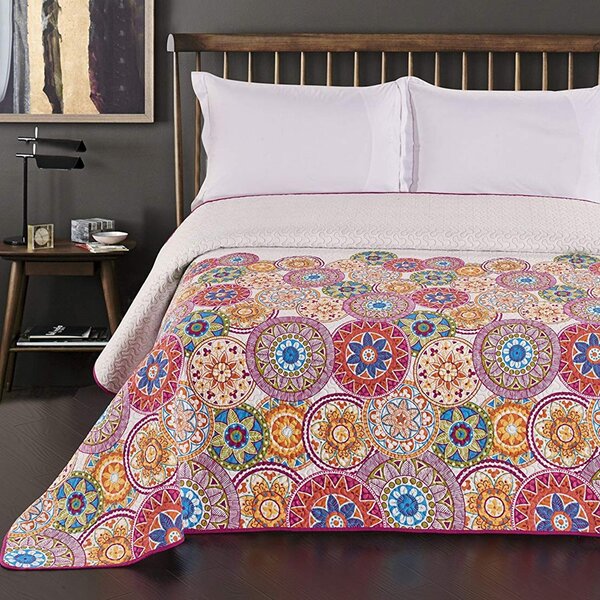 Nádherný pestrofarebný prehoz prehoz na posteľ mandala 260 x 280 cm