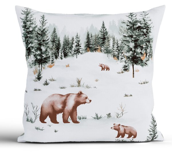 Vianočná bavlnená obliečka na vankúšik Renforcé 40 × 40 cm - Medvede v zime